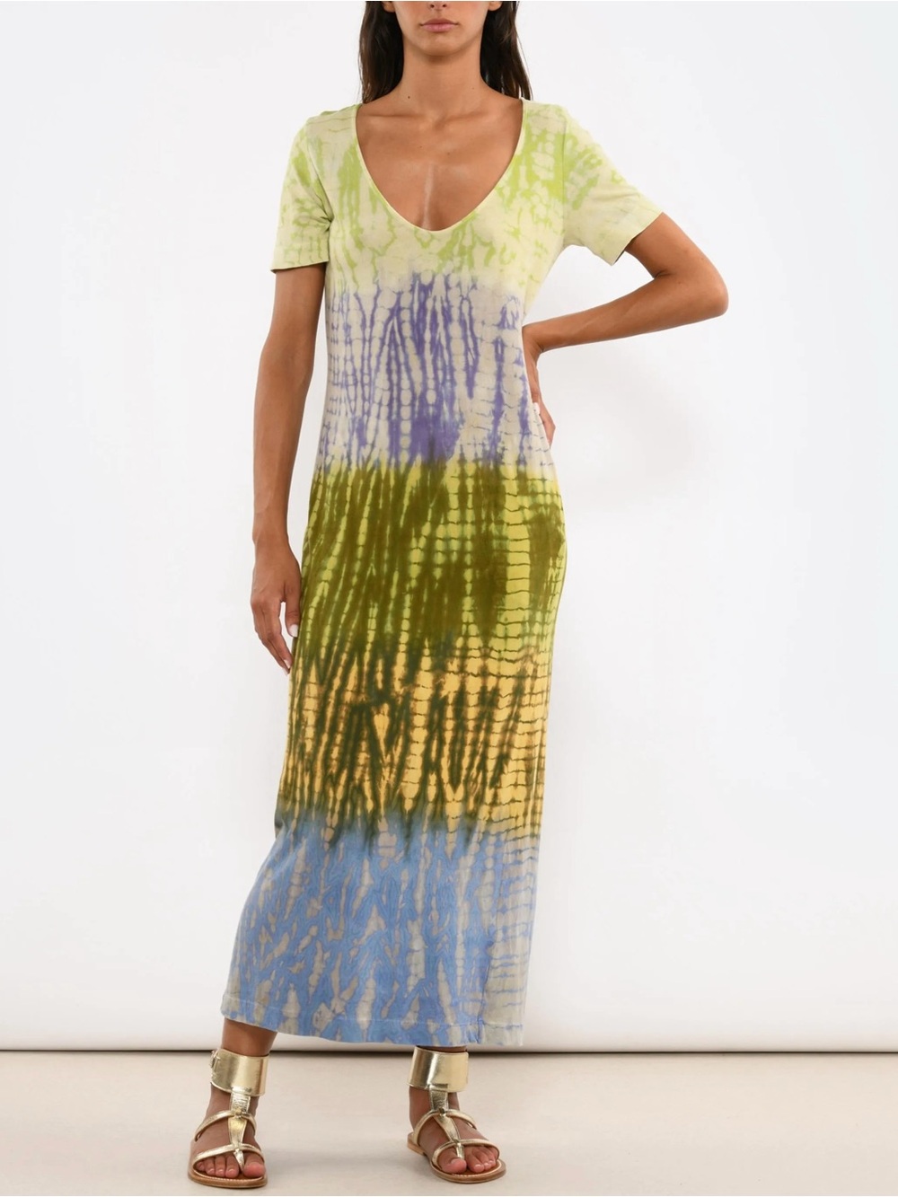 Raquel Allegra Christy Dress in Moss Lavender Tie Dye XS